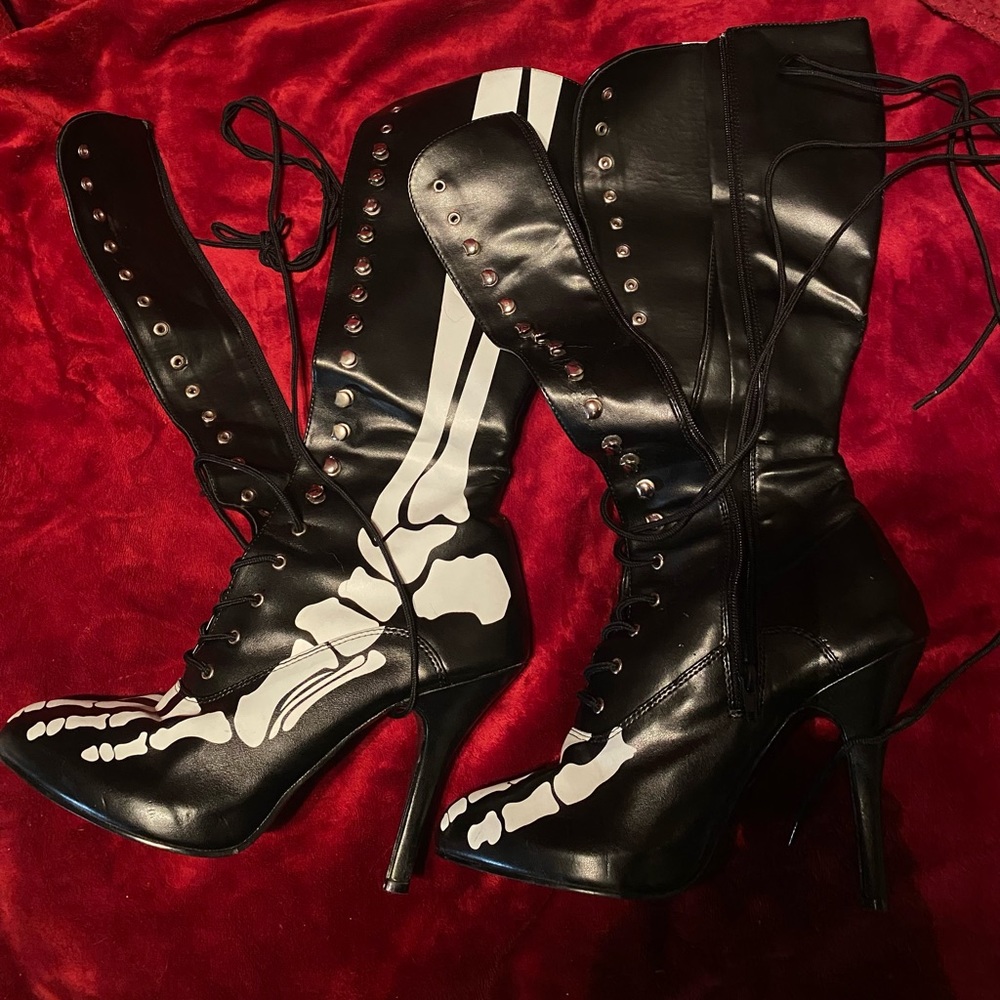 SOLD DEPOP $60+ skeleton horror punk goth boots faux $189 Halloween demonia - Picture 1 of 9